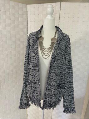 Sioni Gray Marled Knit Fringe Cardigan